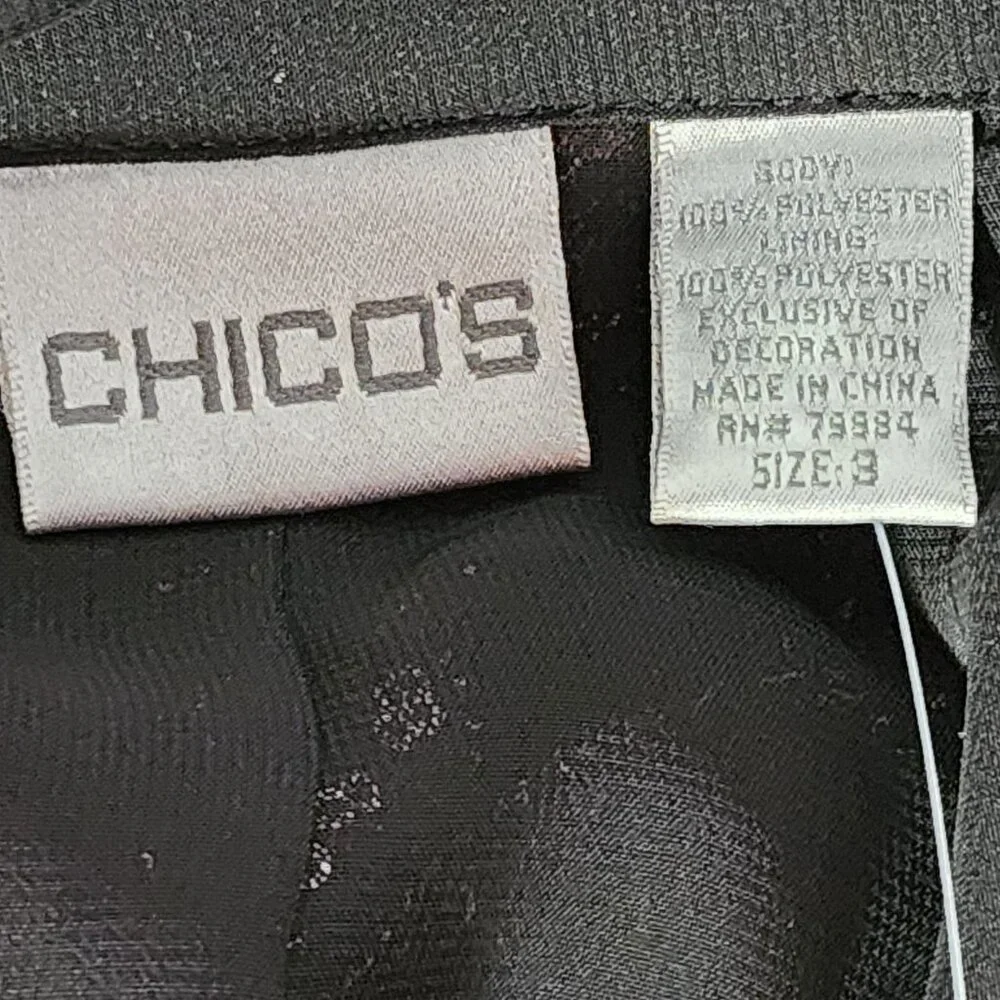 Chico's Black Silver Sequin Twilight Dazzle Tropez Poly Jacket Sz Chico 3 US XL - Picture 16 of 16